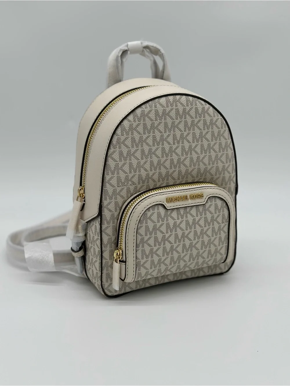 Michael Kors Cream Beige Signature Mini Backpack with Gold Hardware